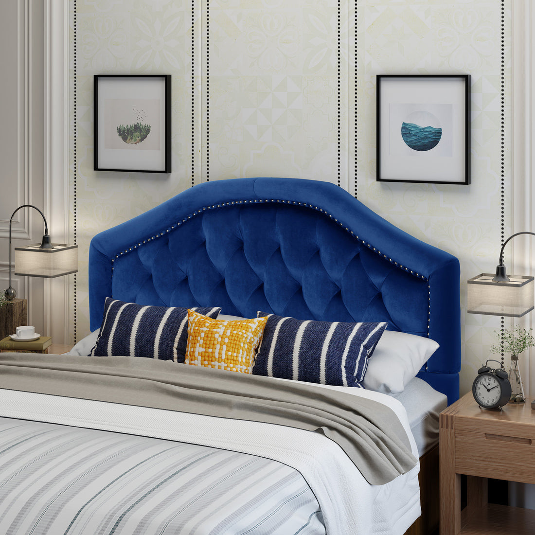 Queen&Full Sized Headboard Queen Navy Blue Velvet