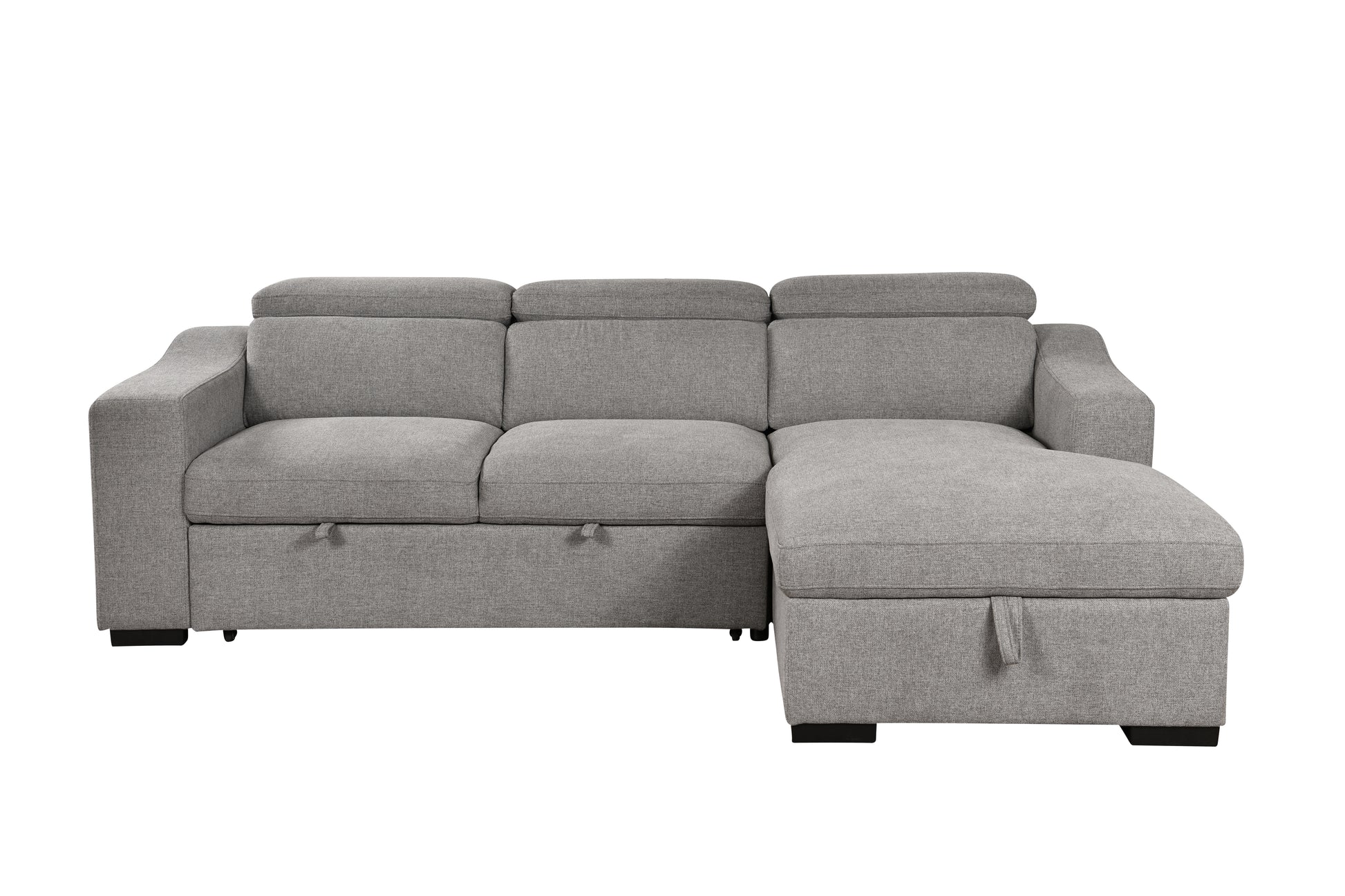 103'' Inch Convertible Sectional Sofa With Storage Chaise, Adjustable Headrests, L Shaped Sleeper Corner Sectional Sofa With A Pull Out Bed ,A Usb Charging,And A Cup Holder,Light Gray Light Brown