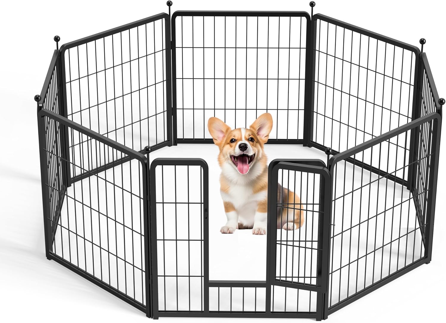 Dog Playpen 24 Inch 8 Panels, Heavy Duty Metal Pet Playpen Indoor Outdoor For Camping, Yard, Rv, Garden Fence, Privacy Patio, Black Black Metal