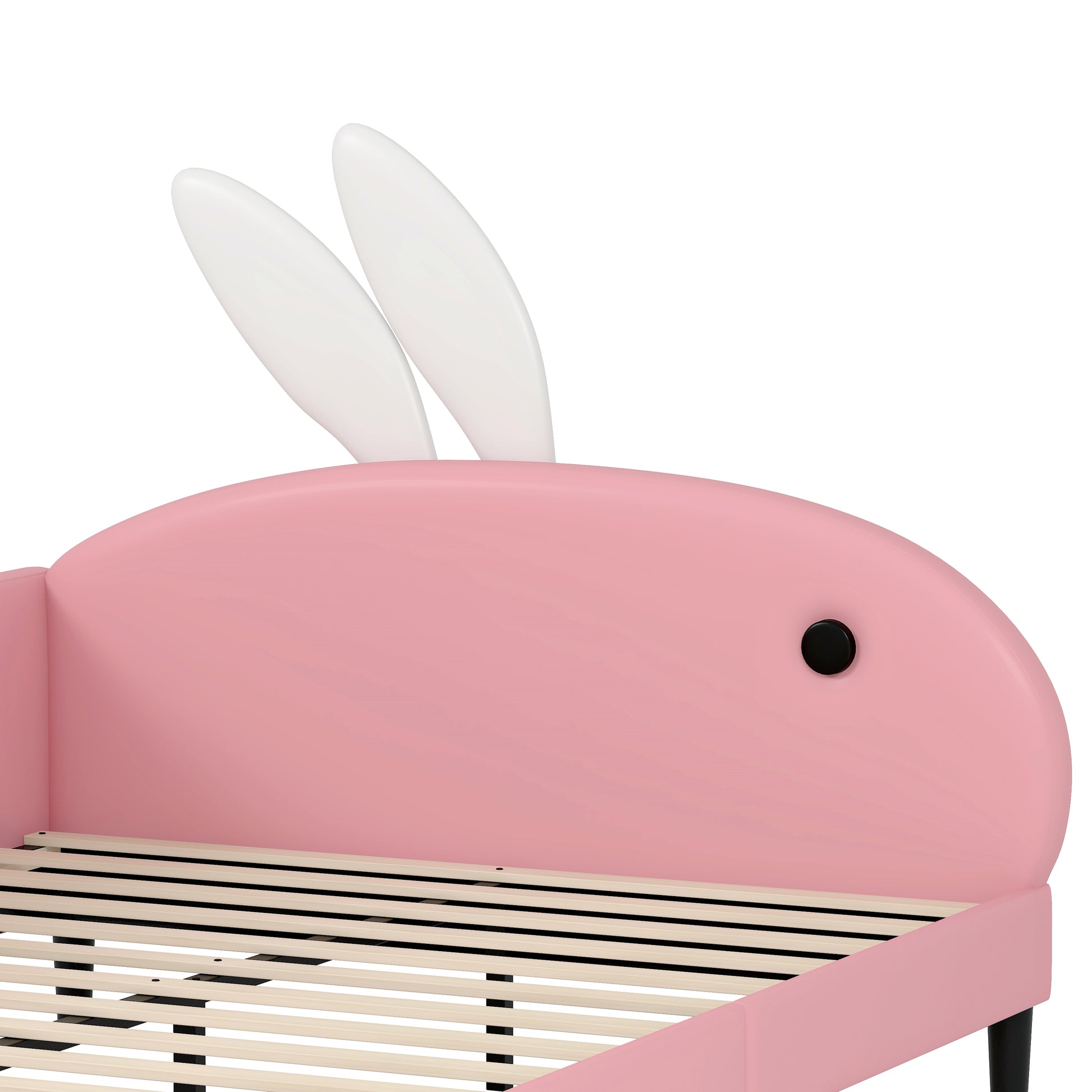 Full Size Upholstered Rabbit Shape Daybed, Sofabed With Rabbit Ear Headboard, Pink Full Pink Pu
