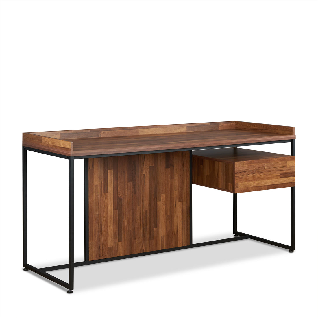 Walnut And Sandy Black 1 Drawer Writing Desk Walnut Black Writting Desk Office Modern Freestanding Rectangular Drawers Wood Metal Sled