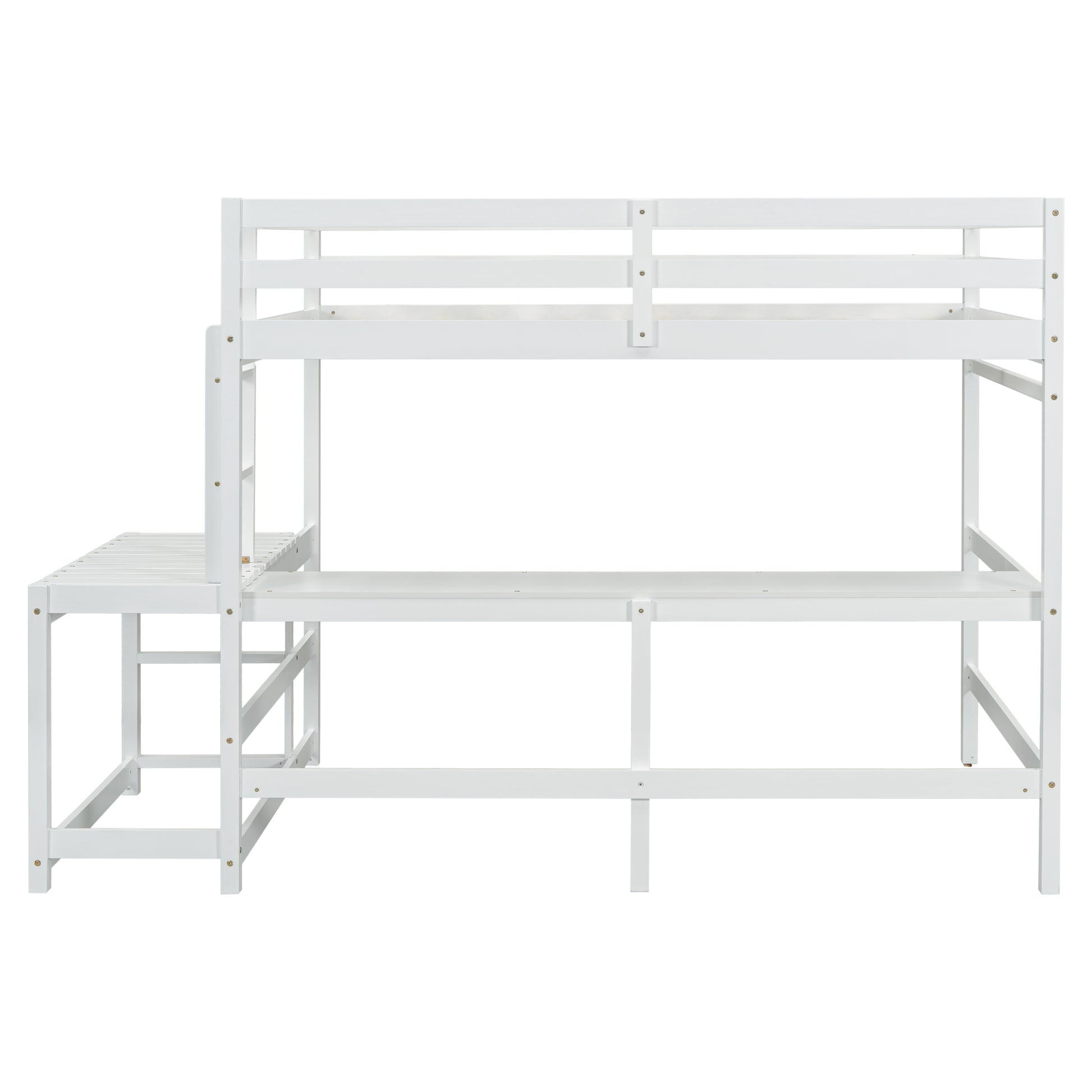 Full Loft Bed With Built In Desk, Ladder Platform, Ladders, Guardrails,White Full White Bedroom American Design Pine