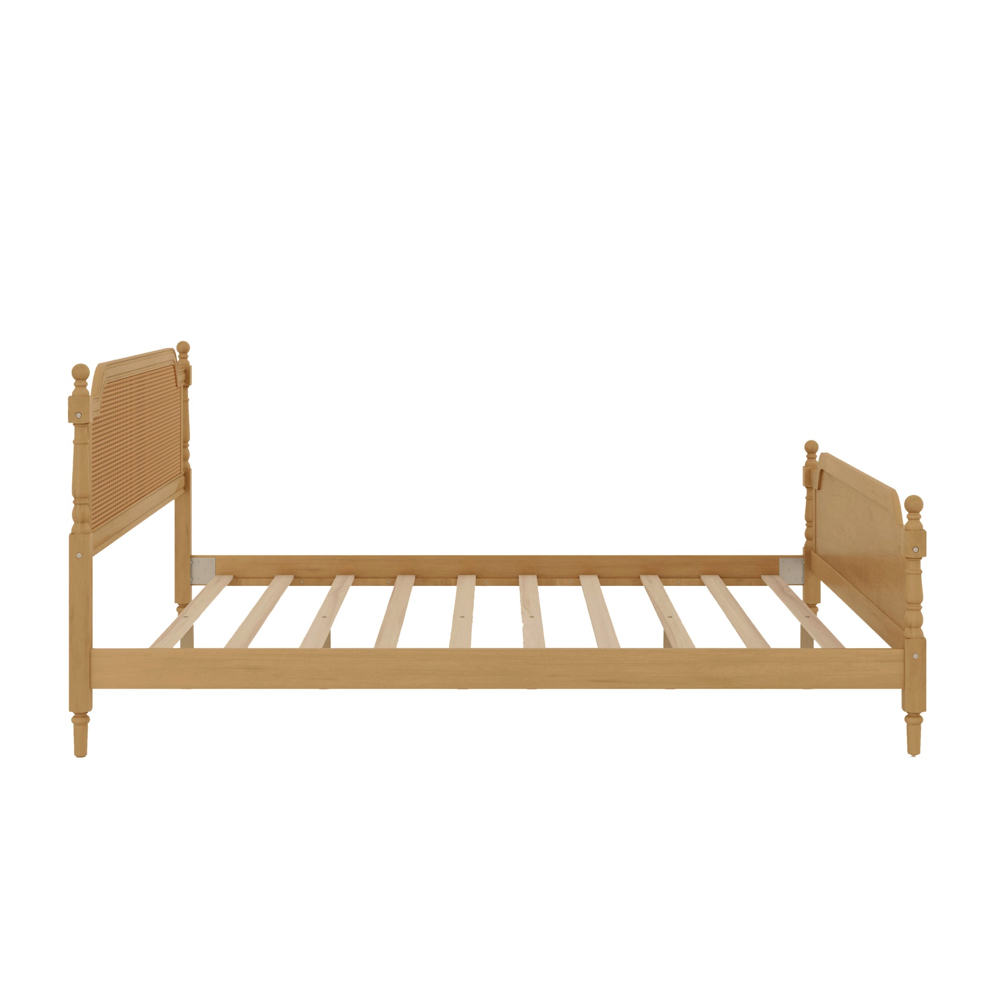 Traditional Style Rattan King Size Bed Frame,No Box Spring Needed,Antique Walnut Box Spring Not Required King Walnut Wood Bedroom Traditional,Vintage Bed Frame Wood