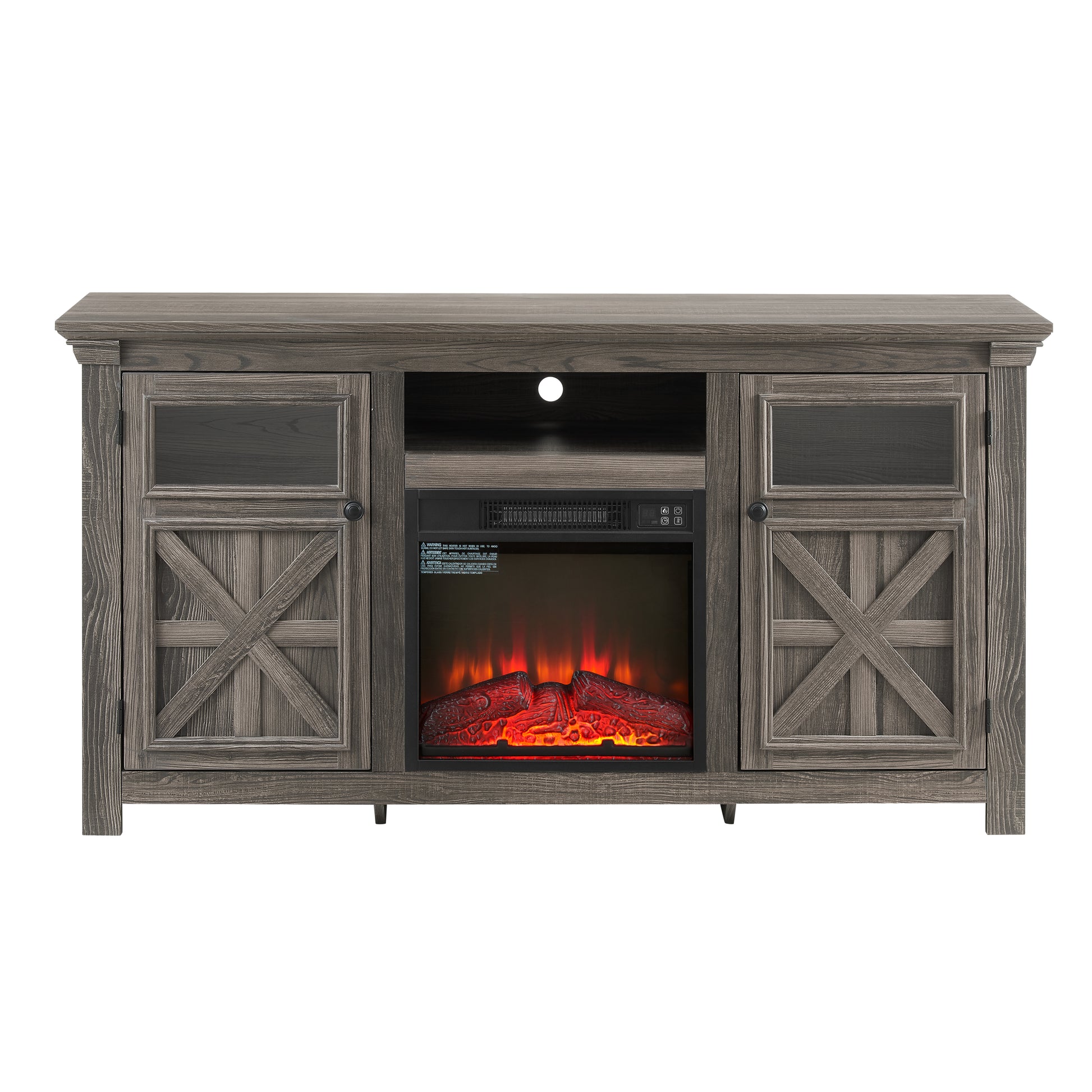 2 Doors Cabinet Farmhouse Cabinet, Farmhouse Tv Stand Barn Design,Farmhouse Tv Media Stand, Large Barn Inspired Home Entertainment Console With 18" Fireplace Insert,Grey, 60.23"W*15.35"D*31.7"H Grey