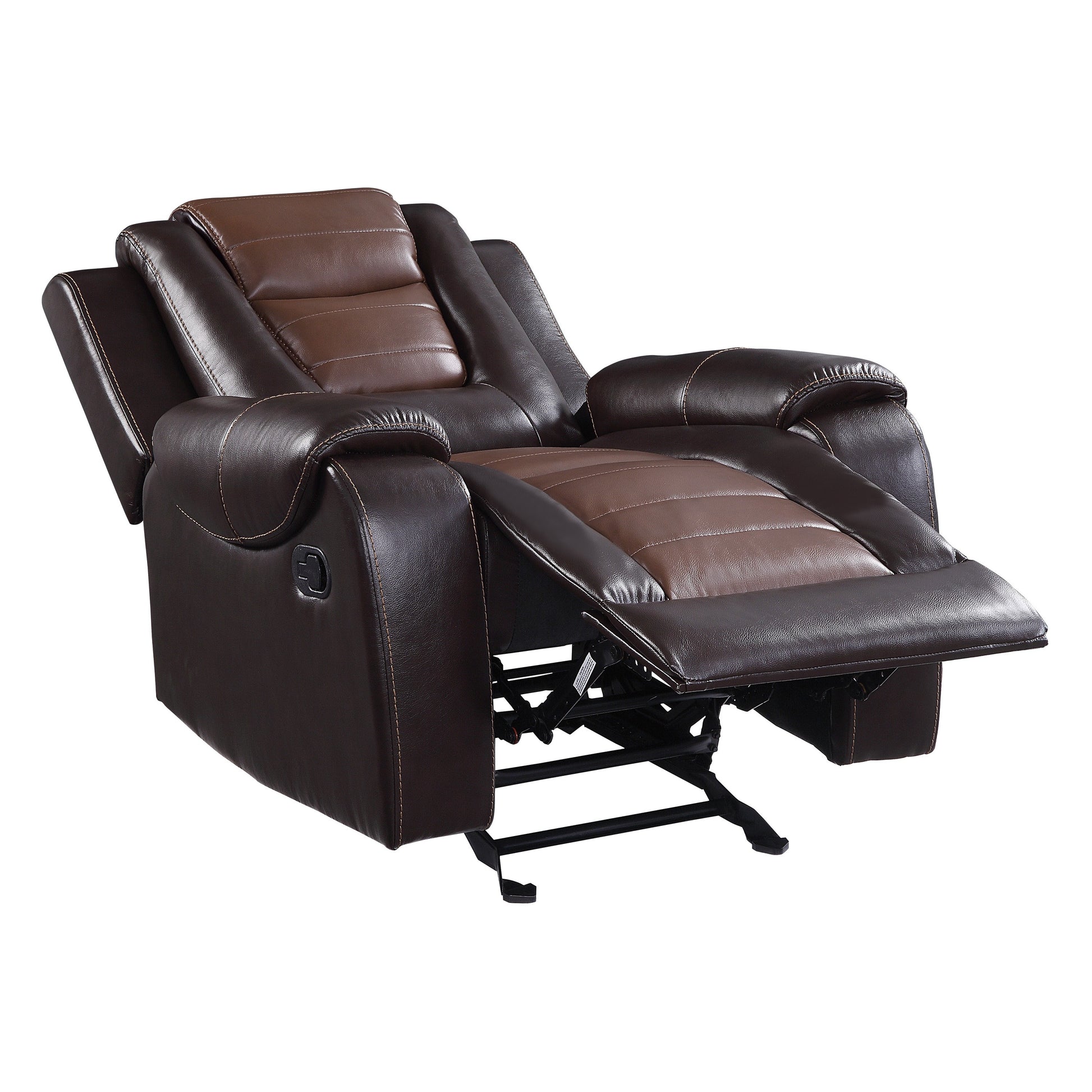 Modern Luxury Chair Glider Reclining 1Pc Formal Living Room Furniture Premium Faux Leather Upholstery Comfortable Two Tone Brown Finish Dark Brown,Light Brown Faux Leather Wood Primary Living Space Luxury,Modern Plywood,Solid Wood