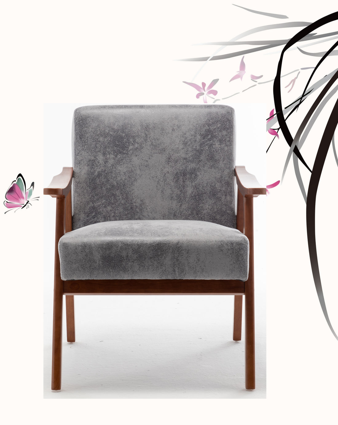 Accent Chair With Microfiber Upholstery And Solid Wood Frame, Classic Mid Century Modern Living Room Furniture For Extra Seating, Grey Grey Microfiber