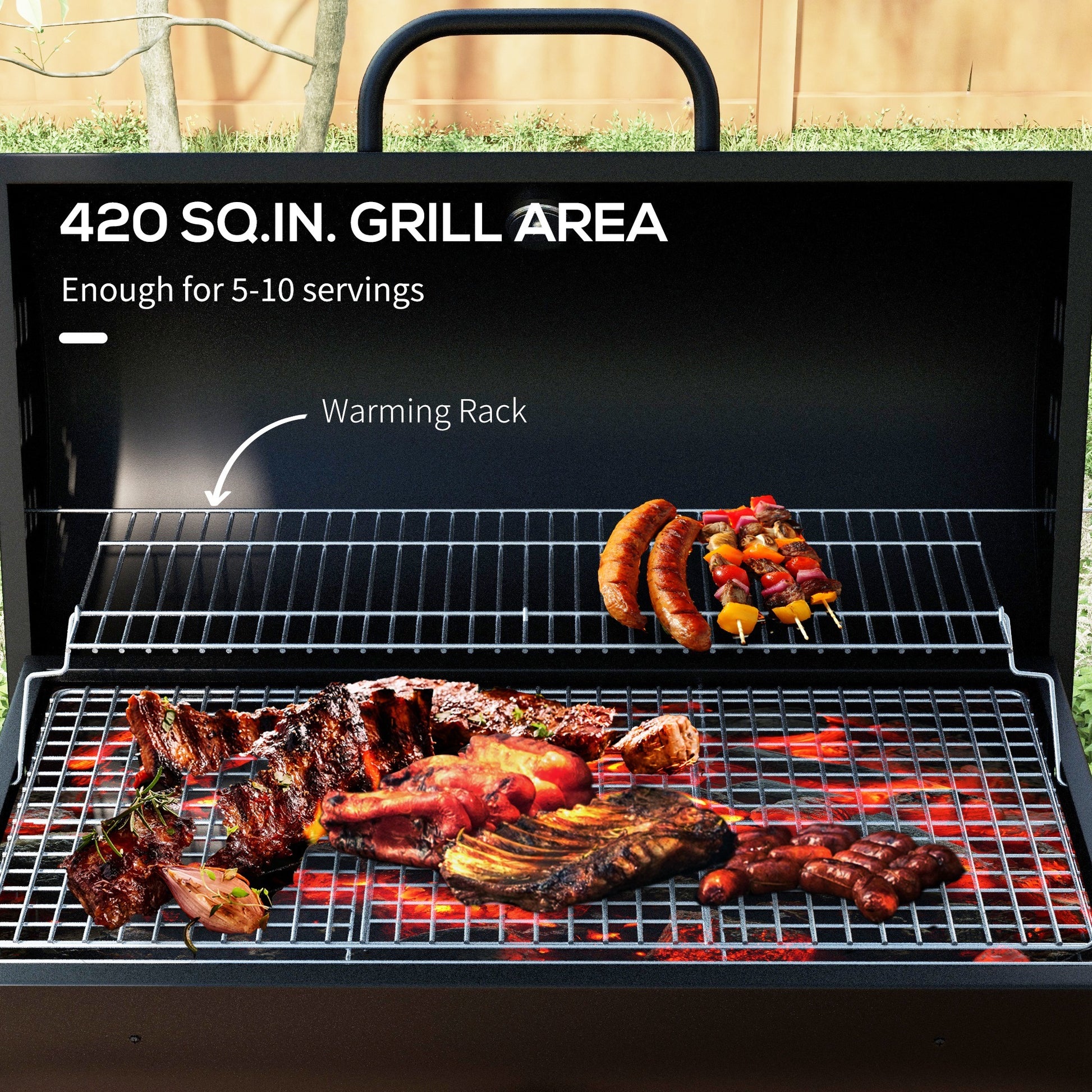 Outsunny Barrel Charcoal Bbq Grill With 420 Sq.In. Cooking Area, Outdoor Barbecue With Wheels, Ash Catcher And Built In Thermometer For Patio Picnic, Backyard Party, Black Black Steel
