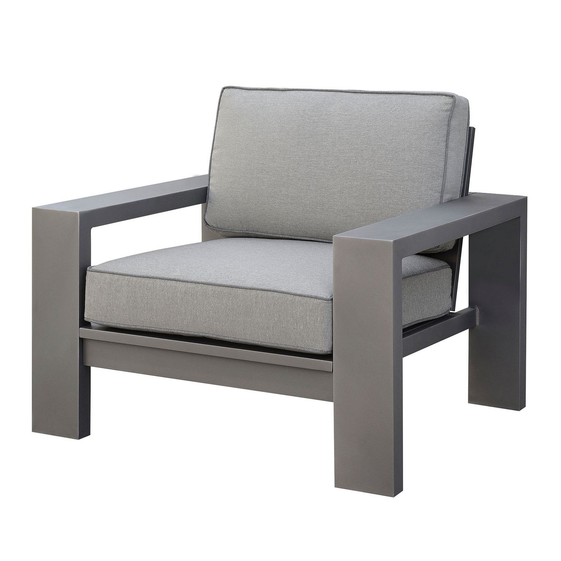 Aluminum Frame Patio Arm Chair With Padded Fabric Seating, Gray, Set Of Two Gray Aluminium