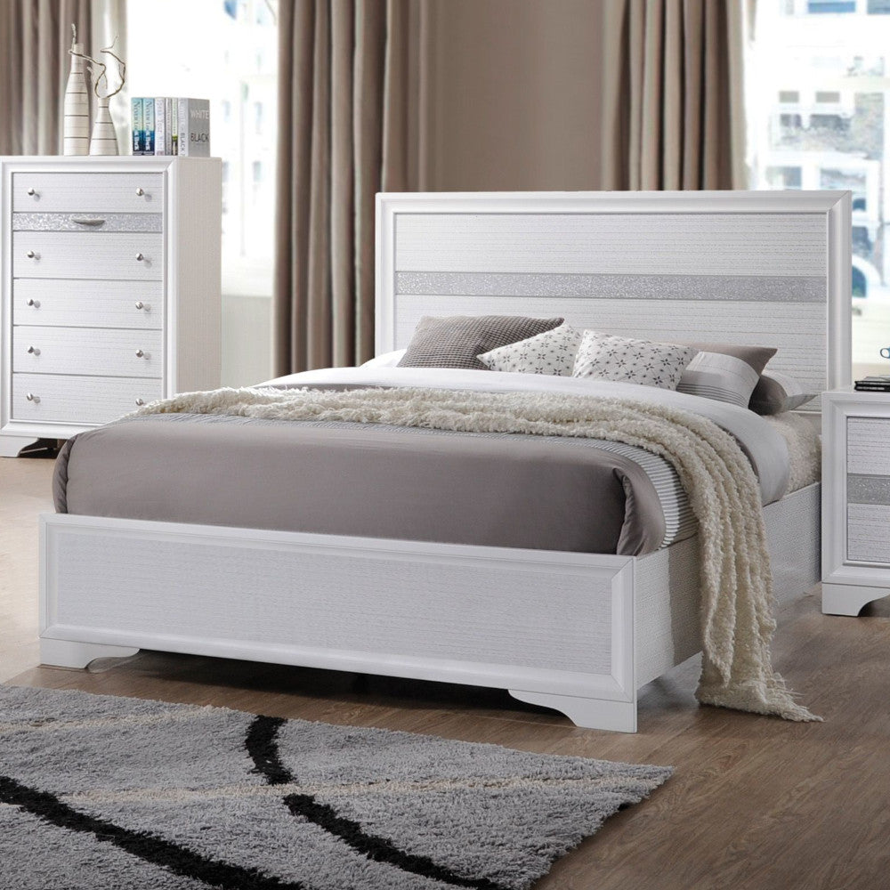 White Twin Panel Bed With Sparkling Inlay Box Spring Required Twin White Wood White Bedroom Contemporary Panel Mdf Lvl