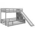 Twin Over Full Bunk Bed With Slide, Storage Staircase, Pine Solid Wooden Bunk Bed With Safety Guardrails ,Grey Grey Pine