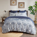 Cotton Jacquard Duvet Cover Set Queen White Navy Cotton