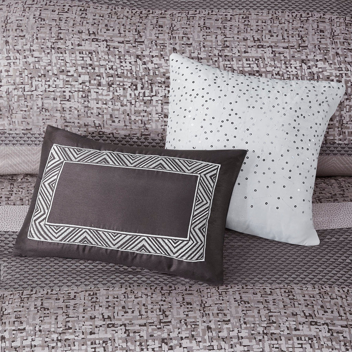 7 Piece Jacquard Comforter Set Grey Taupe Cal King California King Grey Taupe Polyester