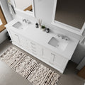 White Double Bath Vanity 80 In. W X 22 In. D, Cultured Marble Top, And Faucet Set White Plywood Wood