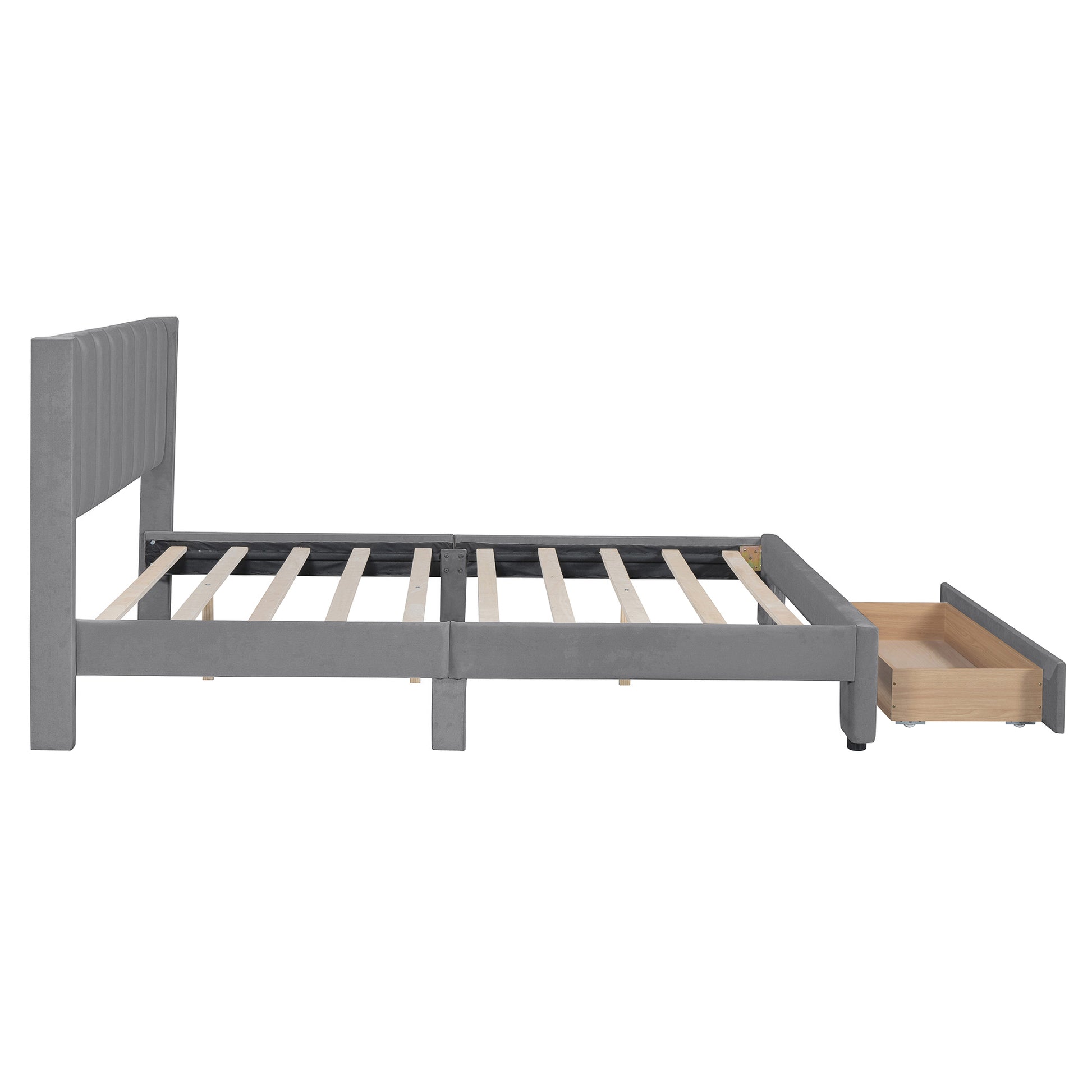 Queen Size Storage Bed Velvet Upholstered Platform Bed With A Big Drawer Gray Old Sku:Wf296854Aae Queen Gray Velvet