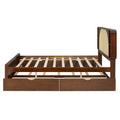 Queen Size Rattan Headboard Bed With Two Drawers And Trundle, Walnut Queen Walnut Solid Wood Mdf