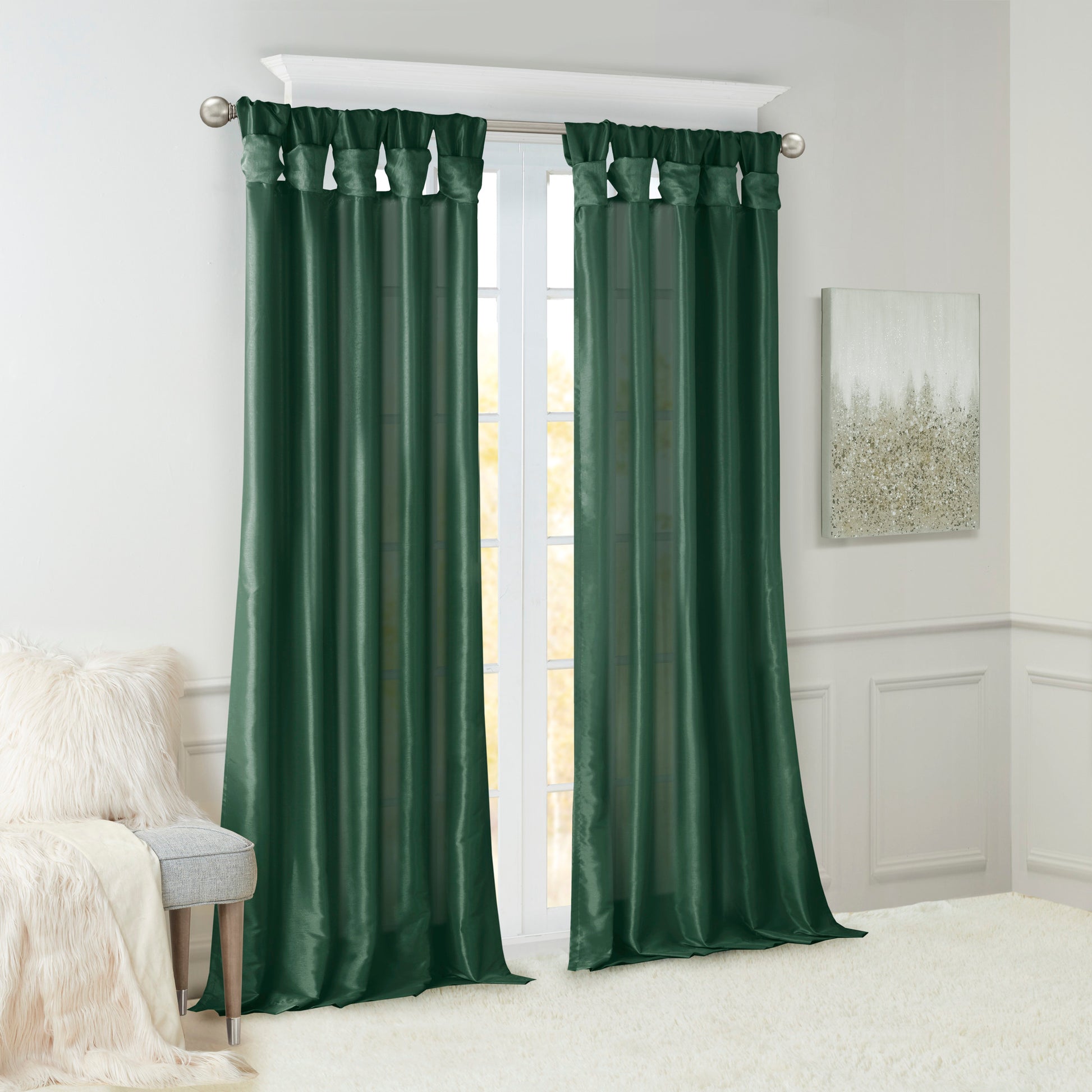 Twist Tab Lined Window Curtain Panel Green 50X84" Green Polyester