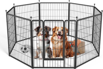 Dog Playpen Indoor, Puppy Playpen Indoor For Yard, Camping, 32" Height 8 Panels Heavy Duty Dog Pen For Small Medium Dogs, Black Black Metal