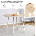 A Modern And Minimalist Circular Dining Table With A 42 Inch Diameter Wood Colorer Patterned Tabletop And White Metal Legs. Suitable For Restaurants, Living Rooms, And Conference Rooms. Brown White Mdf Metal