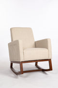 Mid Century Modern Accent Chair With Wood Frame, Upholstered Living Room Chairs With Waist Cushion, Reading Armchair For Bedroom Sunroom Grey White Linen