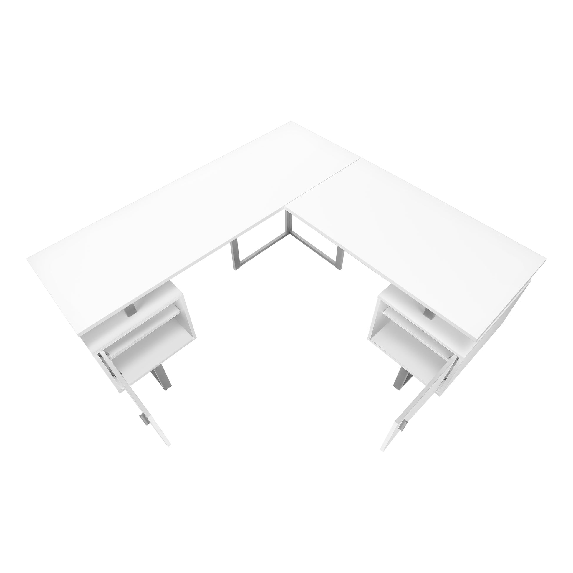 Computer Desk, Home Office, Corner, Storage, 58"L, L Shape, Work, Laptop, White Laminate, Grey Metal, Contemporary, Modern White Particle Board