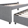 Twin Size Upholstered Platform Bed With Pull Out Twin Size Trundle And 3 Drawers, Gray Twin Gray Upholstered