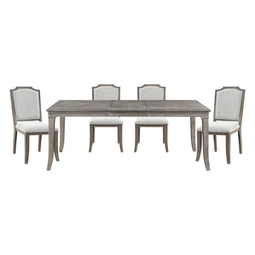 Classic Kitchen Dining 5Pc Set Extendable Table And 4 Side Chairs Chenille Fabric Upholstered Brown Gray Finish Wooden Furniture Wood Wood Brown Gray Seats 4 Wood Dining Room Removable Leaf