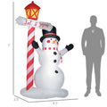 Homcom 7Ft Christmas Inflatables Outdoor Decorationss Decorations Snowman With Street Light, Blow Up Led Christmas Decor Multicolor Polyester