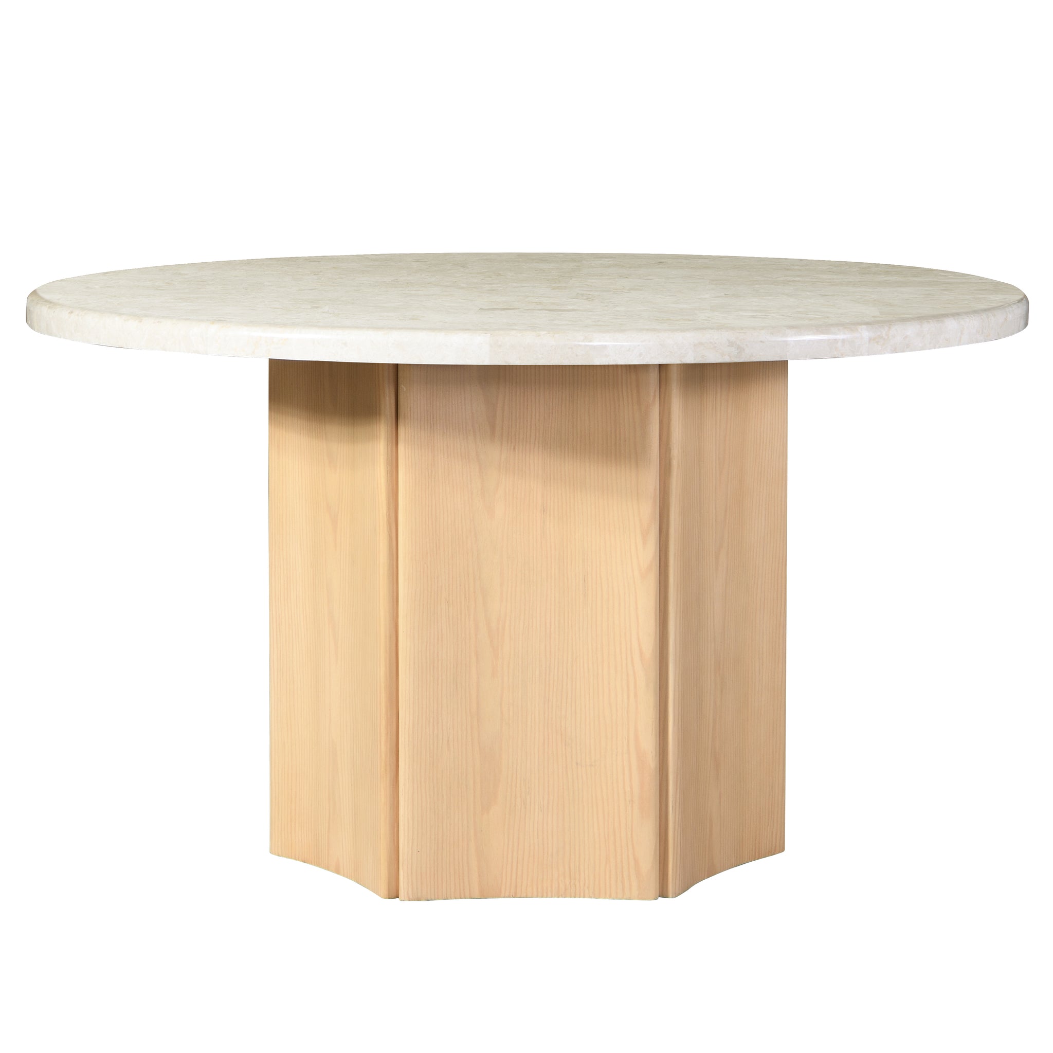 Qwin Round Dining Table, Marble Top & Oak Finish Dn02875 White Natural Plywood