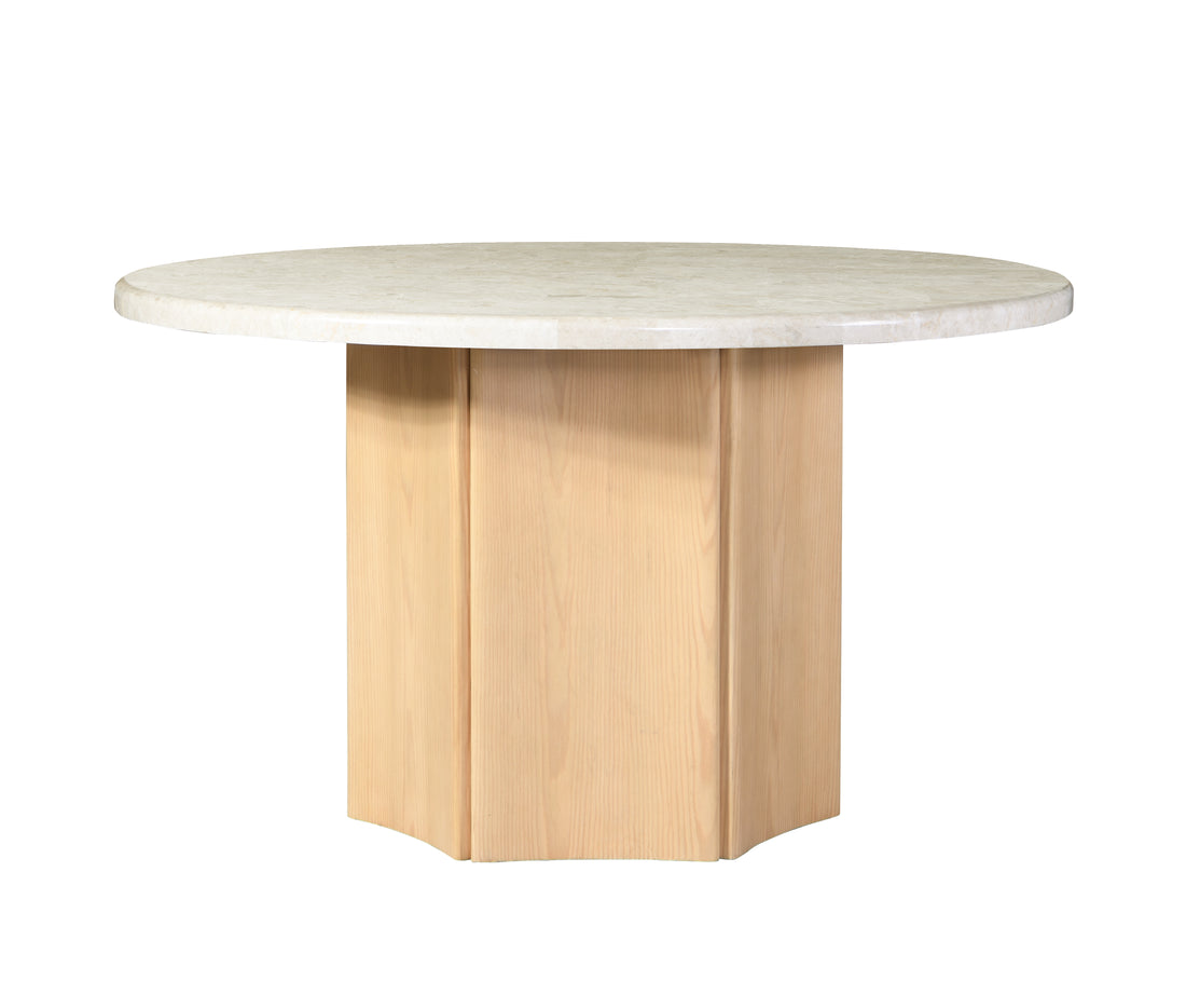 Qwin Round Dining Table, Marble Top & Oak Finish Dn02875 White Natural Plywood