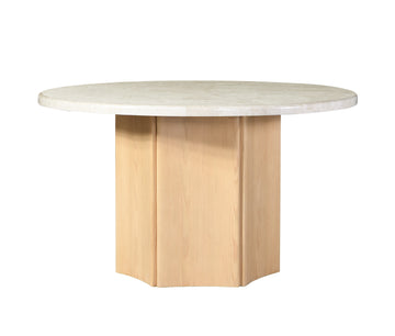 Qwin Round Dining Table, Marble Top & Oak Finish Dn02875 White Natural Plywood