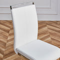 Table And Chair Set. Large Modern Rectangular Table With Glass Top And Silver Metal Legs. Furnished With Soft And Comfortable Pu Chairs With Faux Leather Upholstered Seats And Silver Metal Legs. White Silver Seats 6 Glass Metal