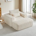 62.5 Inch Corduroy Sponge Sofa Lounge Chair With Removable Footrest,No Assembly Required,Fluffy Modern Sleeper Chair For Indoor Living Room Bedroom Beige Foam Corduroy 1 Seat