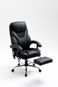 Massage Reclining Office Chair With Footrest, High Back Computer Chair Home Desk Ergonomic Executive Office Chair With Armrests, Adjustable Height. Black Faux Leather