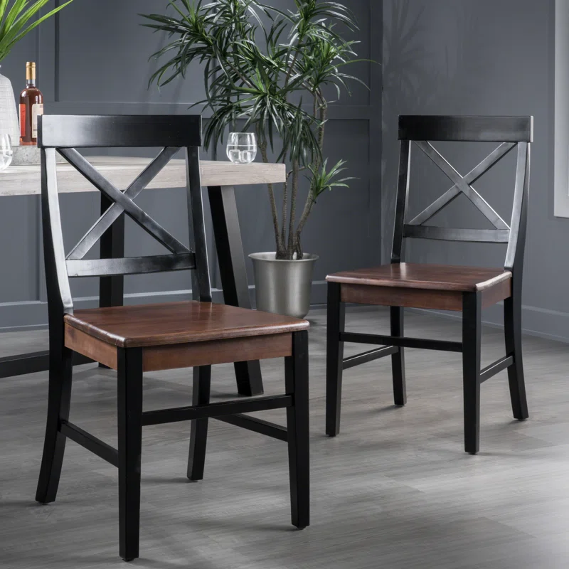 Roshan Farmhouse Acacia Wood Dining Chairs, Black Walnut Set Of 2 Black Acacia Wood