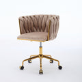 Velvet Vanity Chair With Wheels, Accent Chair Makeup Vanity Chair With Hand Woven Backrest, Modern 360 Swivel Home Office Desk Chair For Study, Bedroom, Living Room Gray Iron Gray Primary Living Space Foam Modern Lounge Chair Cross Back 1 Velvet