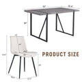 Table And Chair Set, Textured Top In Vintage Retro Grey Wood Grain Desktop, Black Metal Legs. Dining Chair With White Faux Leather Backrest Cushion With Black Metal Legs. Gray,Wood Seats 6 Mdf Metal