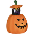 Homcom 4' Inflatable Halloween Cat Inside A Pumpkin, Blow Up Outdoor Led Yard Display, Waterproof Orange Polyester