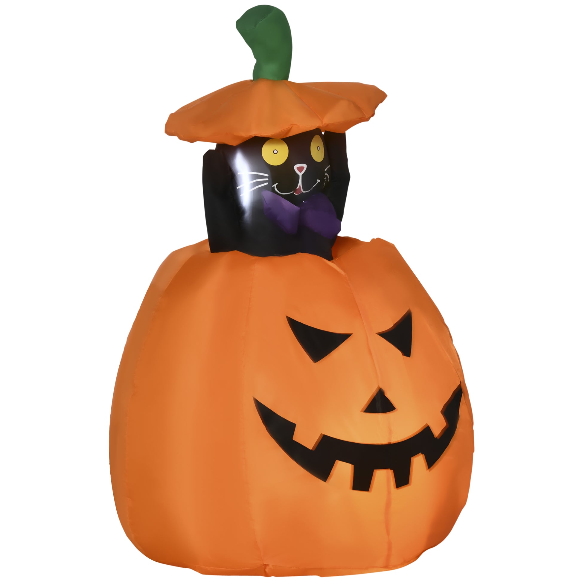 Homcom 4' Inflatable Halloween Cat Inside A Pumpkin, Blow Up Outdoor Led Yard Display, Waterproof Orange Polyester