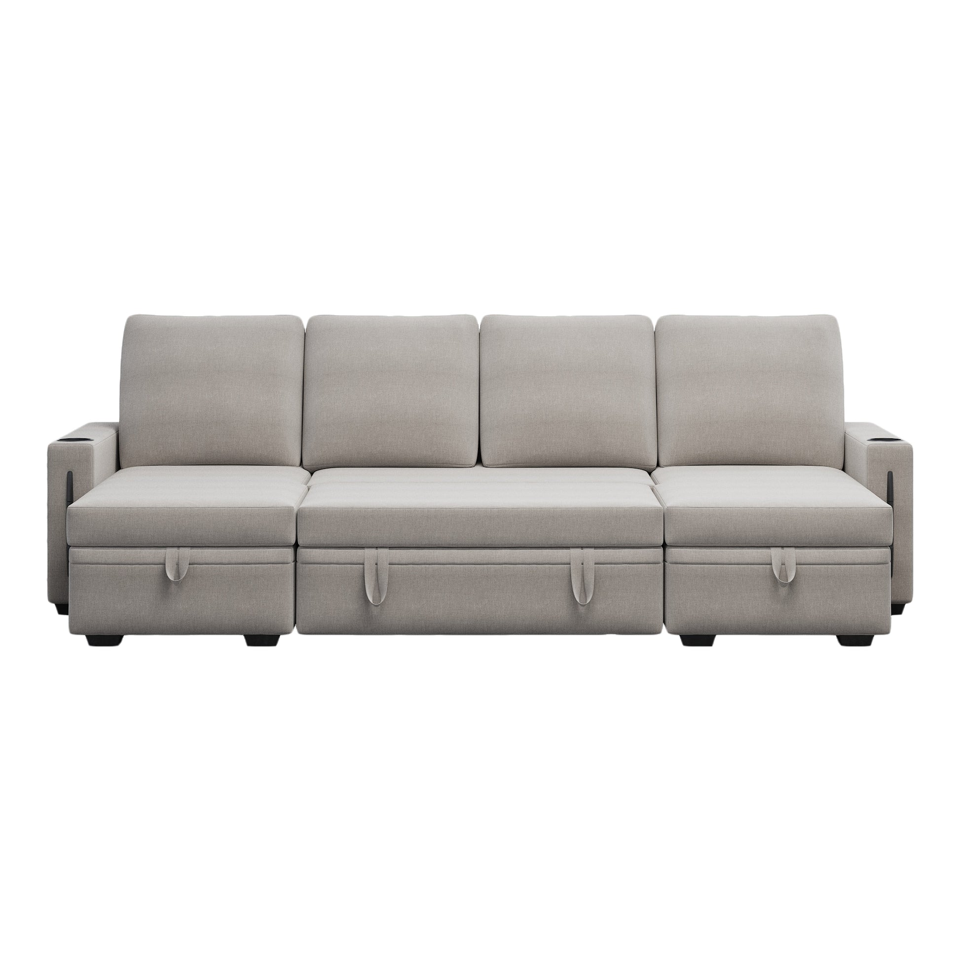 Sectional Sofa With Storage, 96" U Shaped Sectional Couches For Living Room, Comfy Convertible Sectional Sofa Beige Beige Linen Wood Primary Living Space Cushion Back Soft Modern Eucalyptus Square Arms Foam Linen 4 Seat