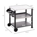 Outsunny Three Shelf Outdoor Grill Cart With Stainless Steel Tabletop, Side Handle, 32