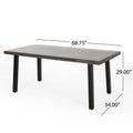 Outdoor Modern Industrial Aluminum Dining Table, Gray, Matte Black Grey Aluminium