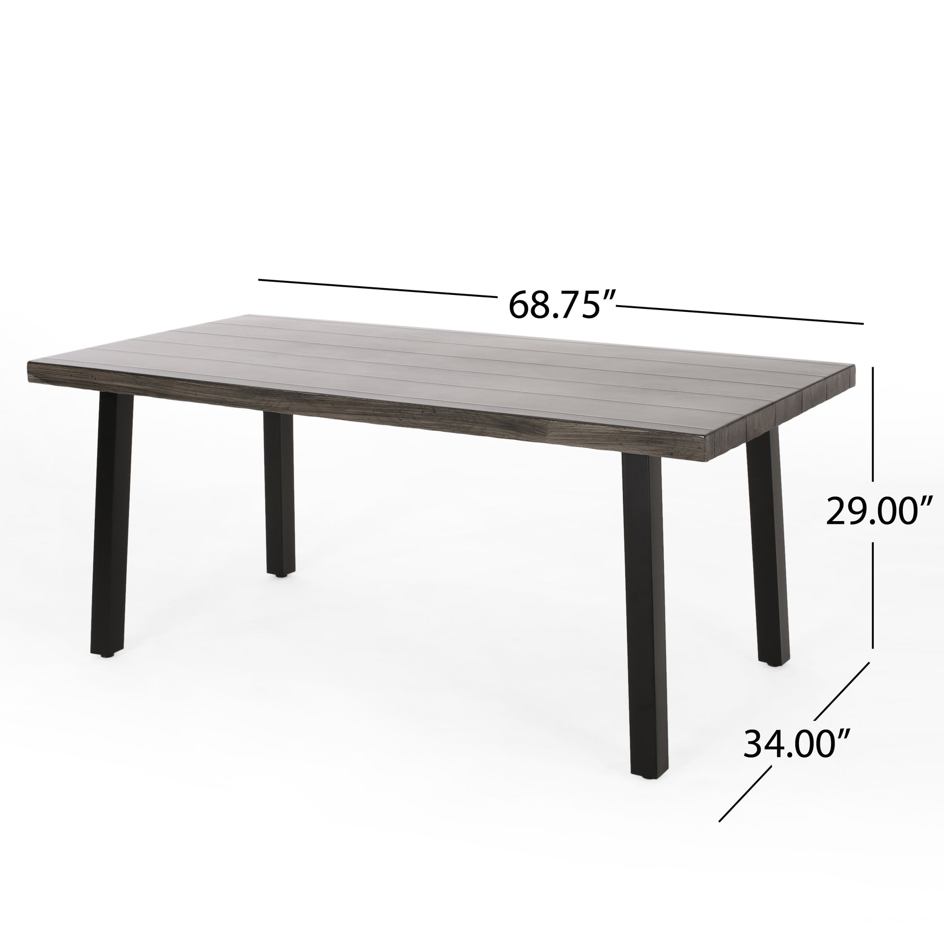 Outdoor Modern Industrial Aluminum Dining Table, Gray, Matte Black Grey Aluminium