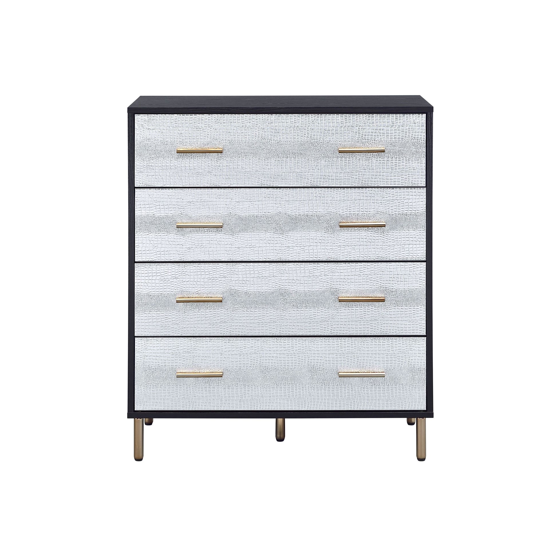 Black And Silver 4 Drawer Chest Black Gold Bedroom Wood Metal