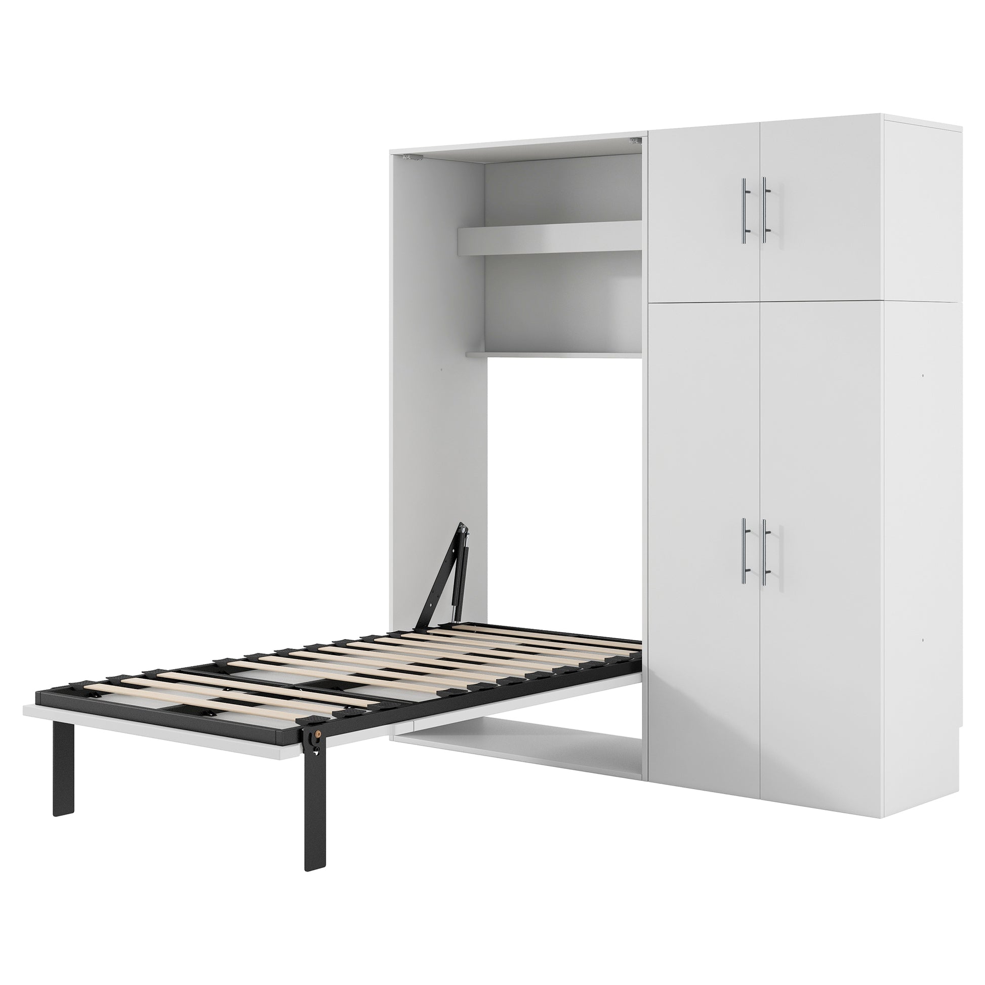 Twin Size Murphy Bed With Lockers And Wardrobes, White Box Spring Not Required Twin White Murphy Solid Wood Mdf