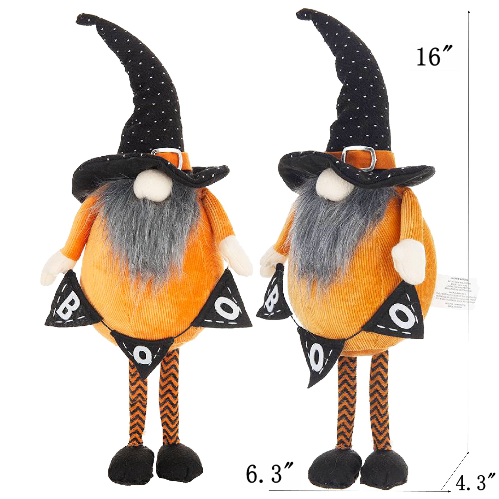 Set Of 2, 6.3X4.3X16" Fabric Standing Orange Gnome W Black Gnome & Holding Banner, For Halloween Decor Black,Orange,White Polyester