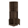 Corner Bar Cabinet, Two External Shelves, Dark Walnut Brown Solid Wood Mdf Engineered Wood