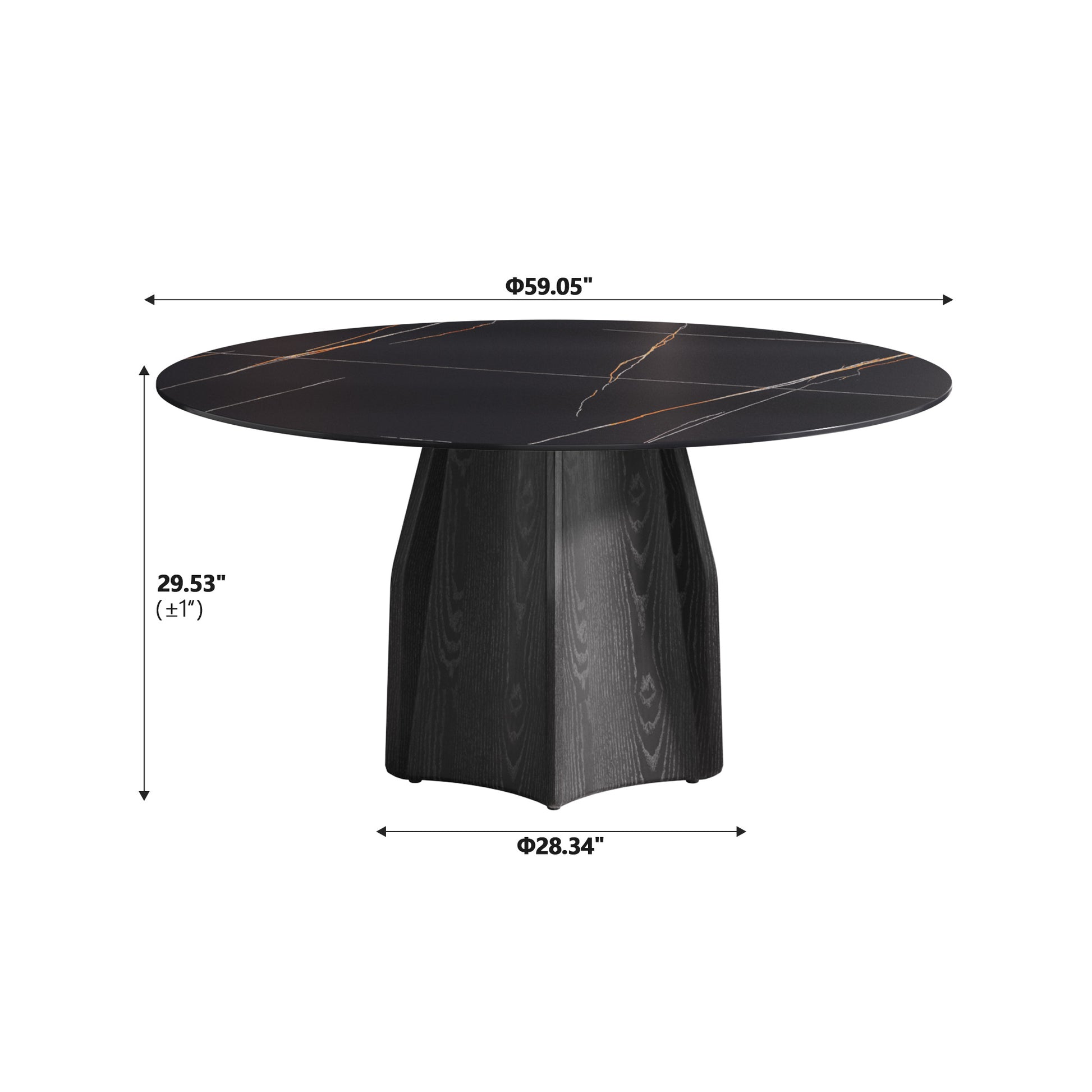 59.05" Round Marble Dining Table With Black Textured Solid Wood Base, Artificial Marble For 6 8 People, Dining Room Living Room Kitchen Dining Table,Black Dining Table Only Black Dining Room Modern