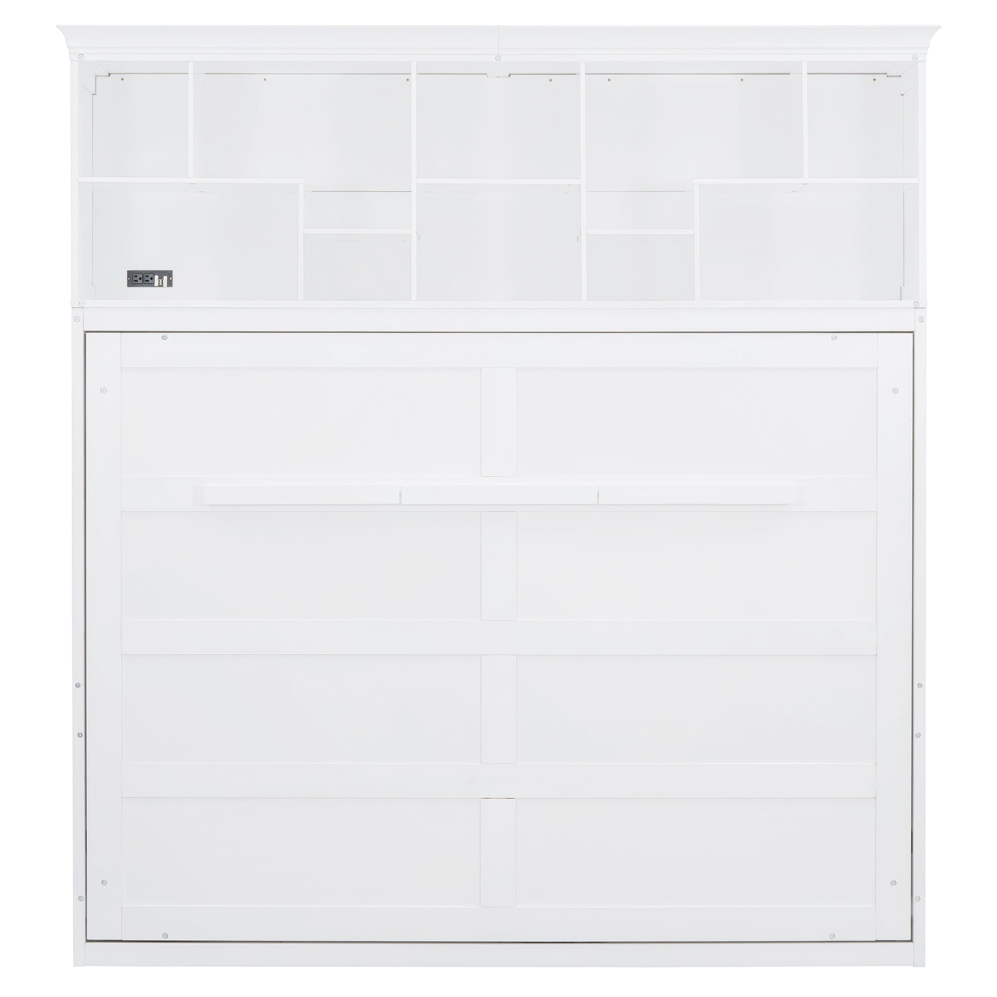 Queen Size Murphy Bed Wall Bed With Top Shelves & Usb,White Queen White Plywood