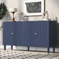 Elegant Four Door Sideboard With Wavy Pattern Doors, Cylindrical Legs, And Sleek Metal Handles, Adjustable, Suitable For Study, Entryway And Living Room Navy Blue Primary Living Space American