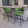 Bar Chair Suede Woven Bar Stool Set Of 4,Black Legs Barstools No Adjustable Kitchen Island Chairs,360 Swivel Bar Stools Upholstered Bar Chair Counter Stool Arm Chairs With Back Footrest, Green Metal Green Kitchen Dining Chairs Foam Technical Leather